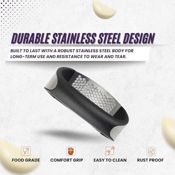 Silverdome Garlic Press Rocker Set- Premium Garlic Crusher- Innovative & Fast Garlic mincer- Peeler and Scraper Included- Comfortable Grip