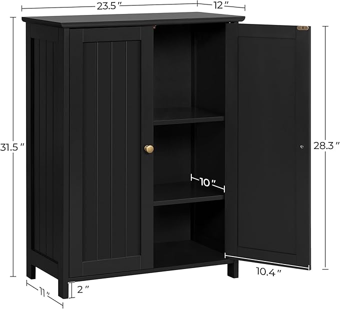 Yaheetech Bathroom Floor Cabinet, Modern Storage Freestanding Organizer Cabinet with Adjustable Shelves & Double Doors, 3-Tier Home Living Room Furniture, Black