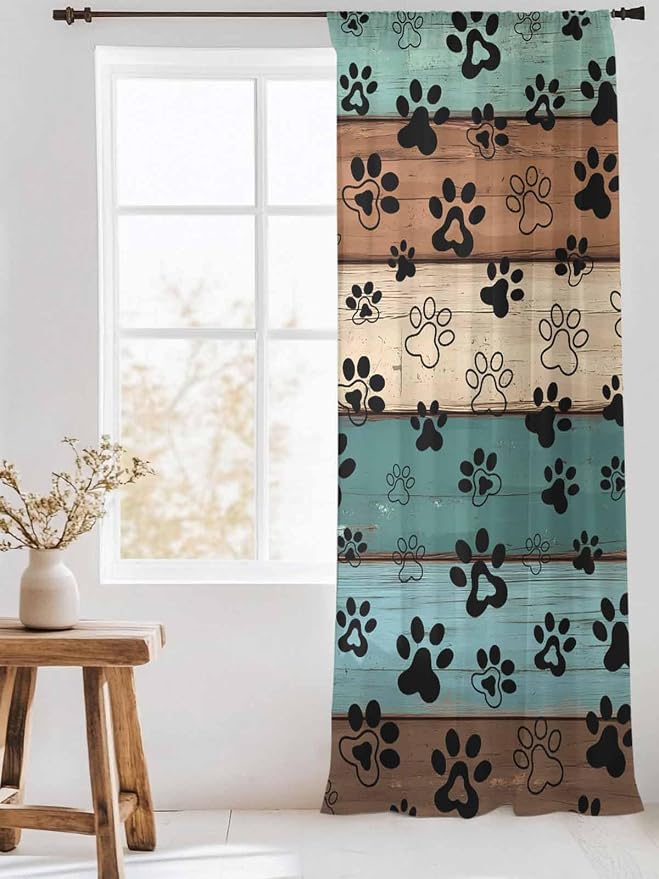Sheer Curtains 96 Inches Long, Vintage Farmhouse Country Wooden Grain Privacy