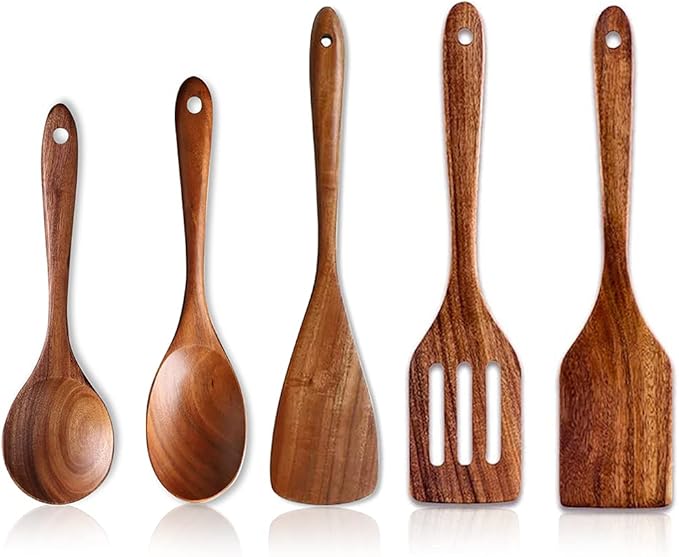Wooden Spoons for Cooking Kitchen Utensil Set Non Toxic Acacia Wood Spatula