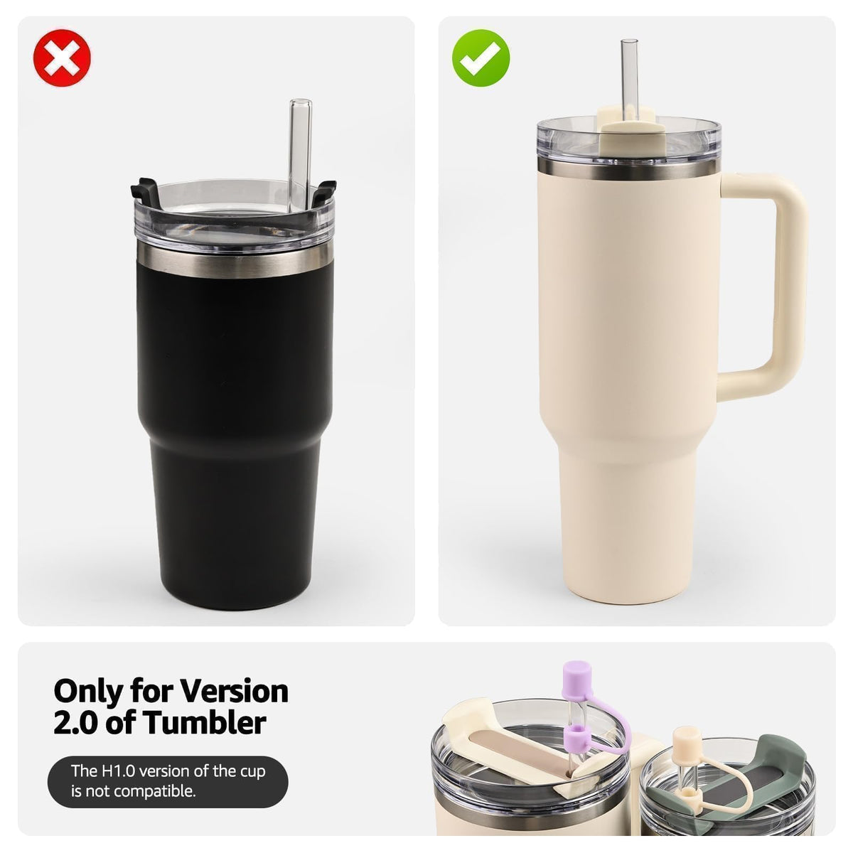MOLOSLEEVE 1 Pack Straw Toppers for Stanley 30oz|40oz, Light Purple