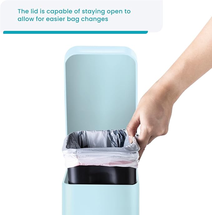 Home Zone Living 2-Pack 1.3 Gallon Small Powder Blue Bathroom Trash Can with Lid and Step Pedal, Stainless Steel Wastebasket with Slim Design for Home and Office, 5 Liters