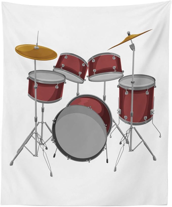 Ambesonne Drums Tapestry, Picture of a Drum Kit Percussion Instrument Standing on a Plain Background, Fabric Wall Hanging Decor for Bedroom Living Room Dorm, 23" X 28", Pale Maroon and White