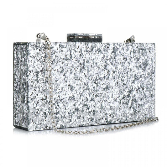 Gets Acrylic Purses and Handbags for Women Multicolor Perspex Box Clutch Purses for Women Wedding Evening Crossbody Handbag (Silver)