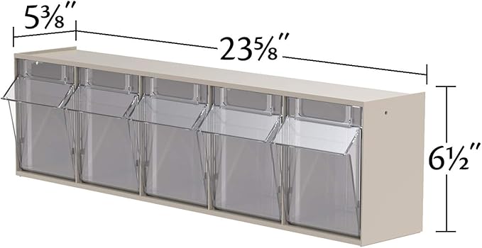 Akro-Mils TiltView Plastic Storage Cabinet with 5 Tilt Out Bins, Horizontal Plastic Parts Organizer, Teacher Toolbox, and Office Supply Organizer, 23-5/8" W x 6-1/2" H x 5-5/8" D, Stone