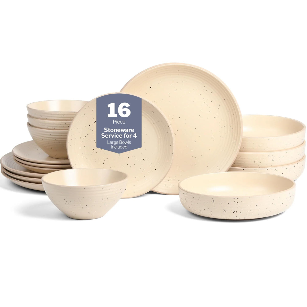 Stone Lain Lauren Stoneware, Rustic Plates and Bowls Set, Dinnerware, Service for 8, Speckled Green, Dishwasher & Microwave Safe, 32-Piece