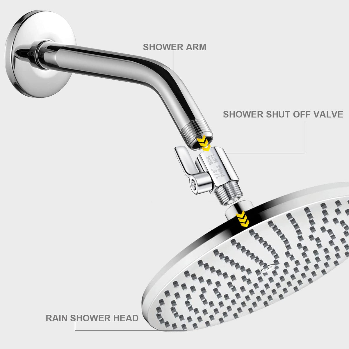 Shower Head Shut Off Valve 304 Stainless Steel Mini Ball Valve(1/2" Female X Male) NPT Thread Water Flow Control Valve Regulator