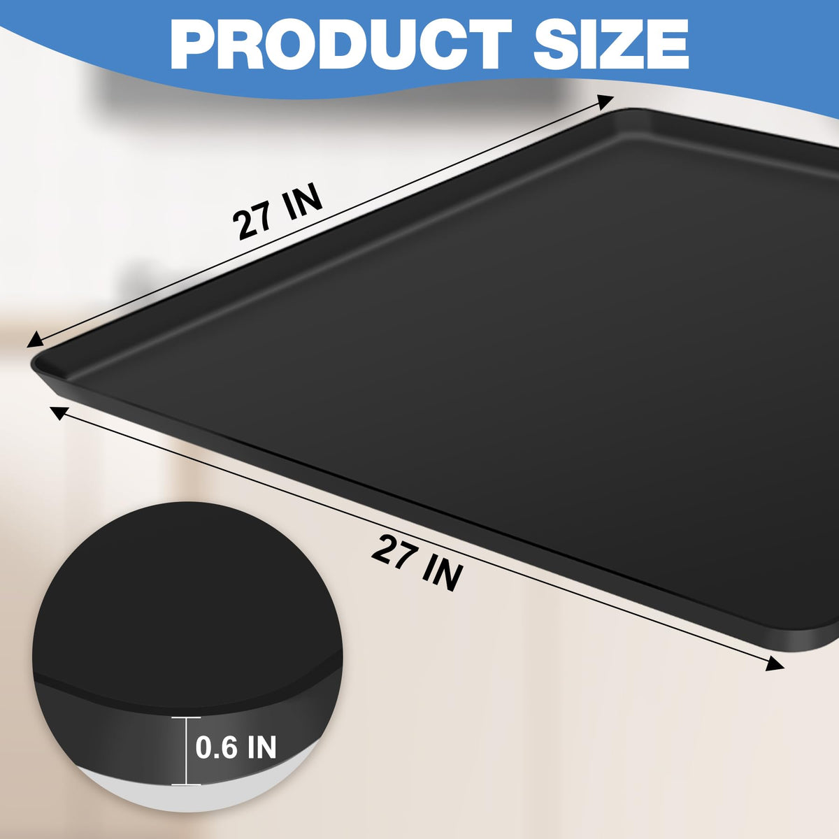 ToLanbbt Mini Fridge Silicone Mat - 27" x 27" x 0.6" Mini Fridge Drip Tray Under Refrigerator Mat Carpet Floor Protector, Leak-Resistant Portable AC Pan for Washing Machine Dishwasher Dryers, Black