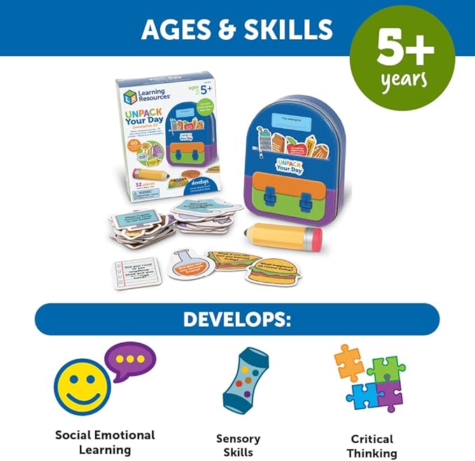 Learning Resources Unpack Your Day Conversation Kit - 32 Pieces, Ages 5+, SEL Toys, Classroom Must Haves, Teacher Supplies, Gifts For Boys And Girls, Speech Materials, Ice Breaker