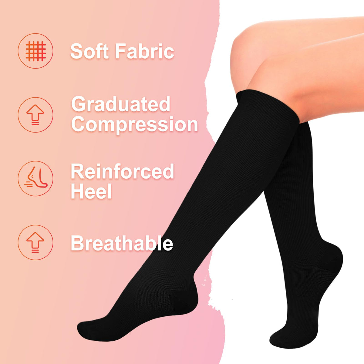 4 Pairs Compression Socks for Women Circulation-Best Support for flying Running,Athletic,Travel,Hiking,White,PinkGifts S-M