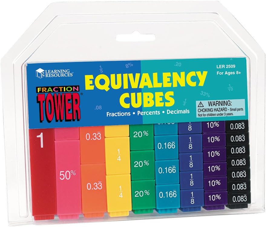 Learning Resources Fraction Tower Equivalency Cubes - 51 Pieces, Ages 6+ Math Toys for Kids, Classroom and Homeschool Accessories, Fractions for Kids