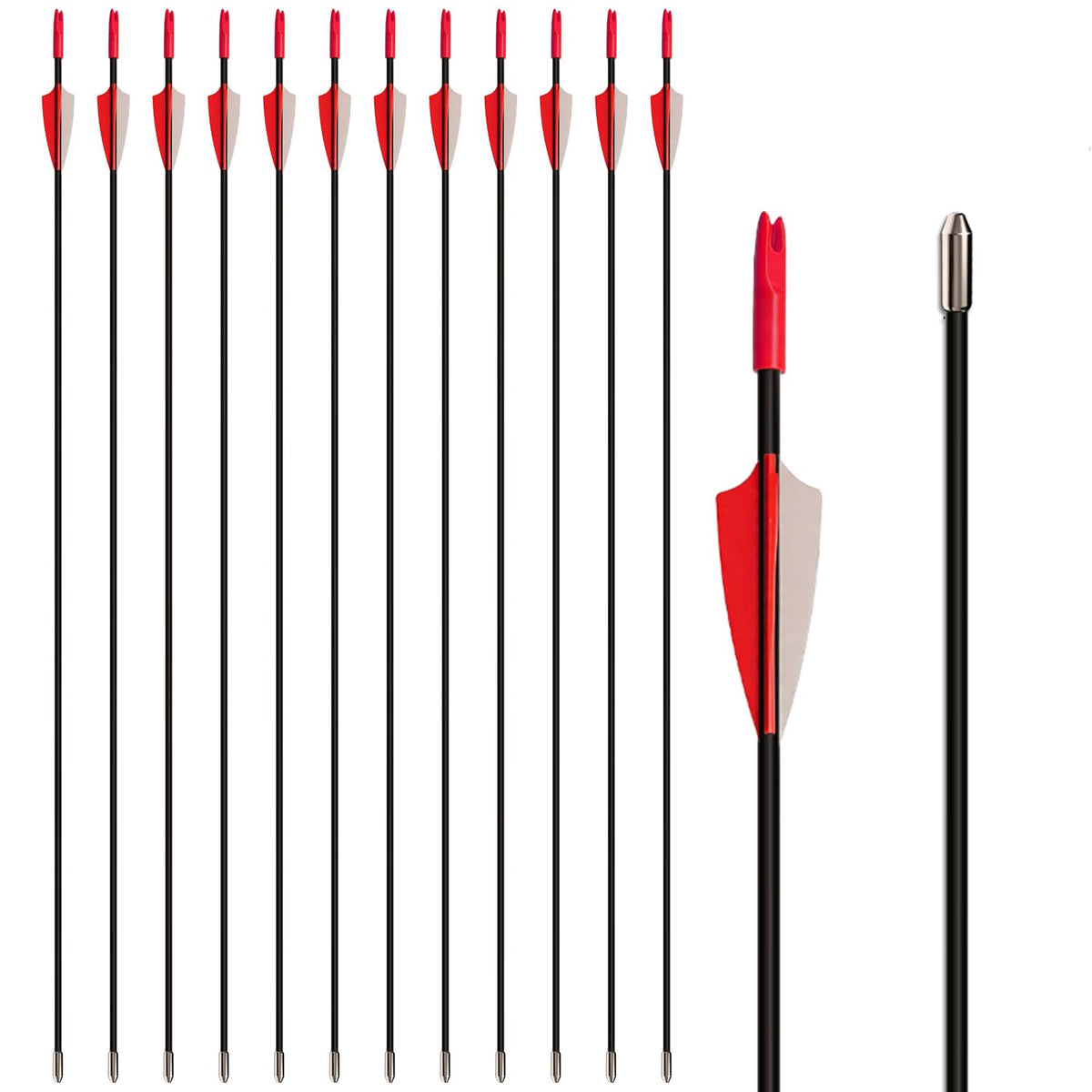 e5e10 28 inch Target Arrows Practice Fiberglass Arrow for Youth Beginner, Safety Blunt Tip Arrows for Archery Recurve Bow Long Bow -12 Pack(Red)