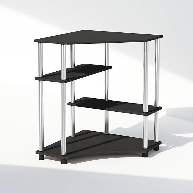 Furinno Turn-N-Tube Storage Shelves, 4-Tier Corner Shelf, Display Rack, Corner Bookshelf, for Organization and Storage, Living Room, Home Office, Americano
