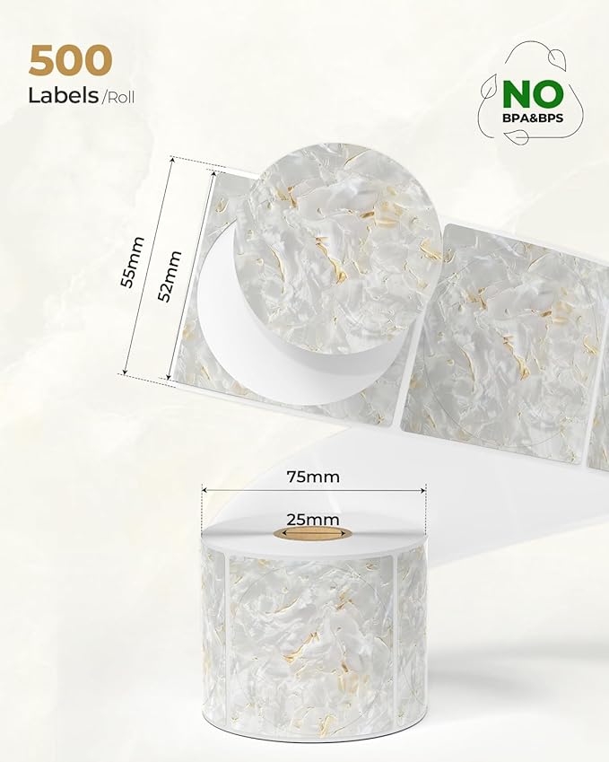 MUNBYN 2 Inch Round Shell Texture Thermal Labels, Waterproof Circle Stickers for Small Business, 500 Labels/Roll (White)