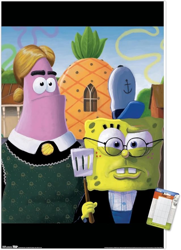 Trends International Nickelodeon Spongebob - American Gothic Wall Poster, 22.375" x 34", Premium Poster & Mount Bundle