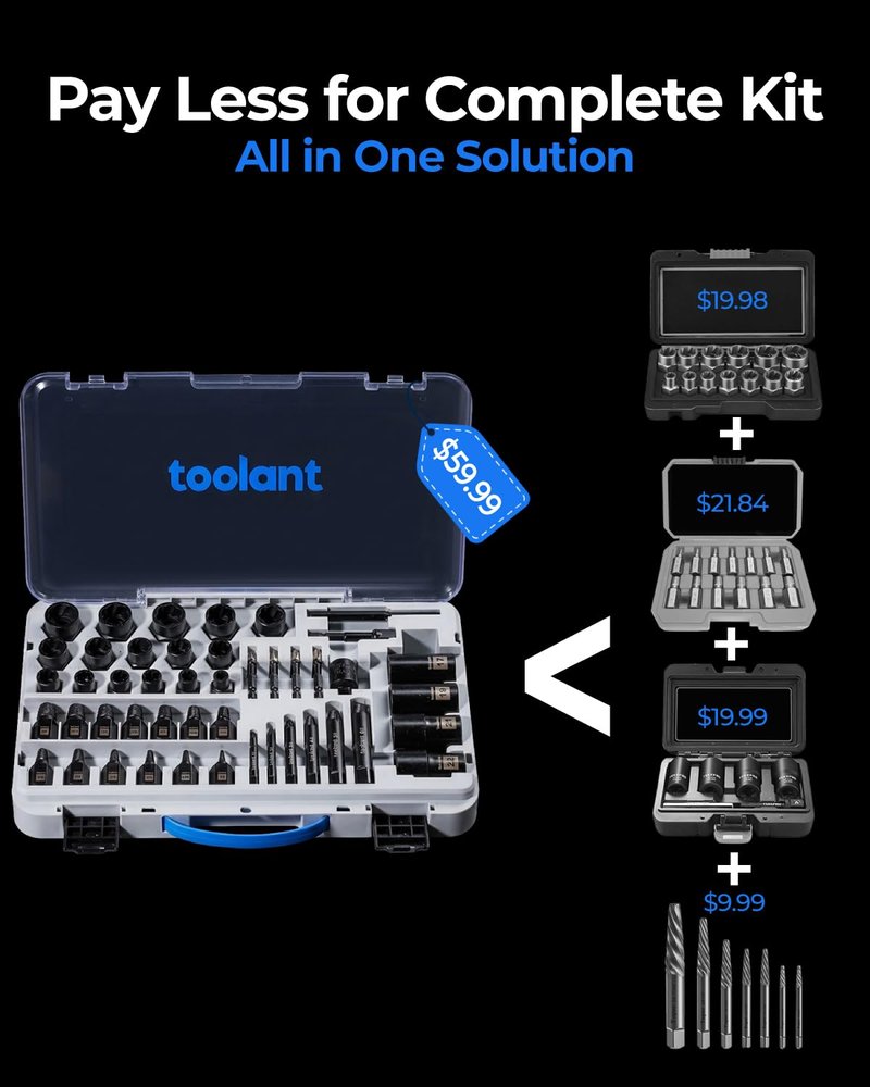 toolant 46pcs Impact Bolt Extractor Kit, Bolt & Nut Remover Socket Tool Kit, Stripped Bolt Extractor for Damaged Screws and Bolts