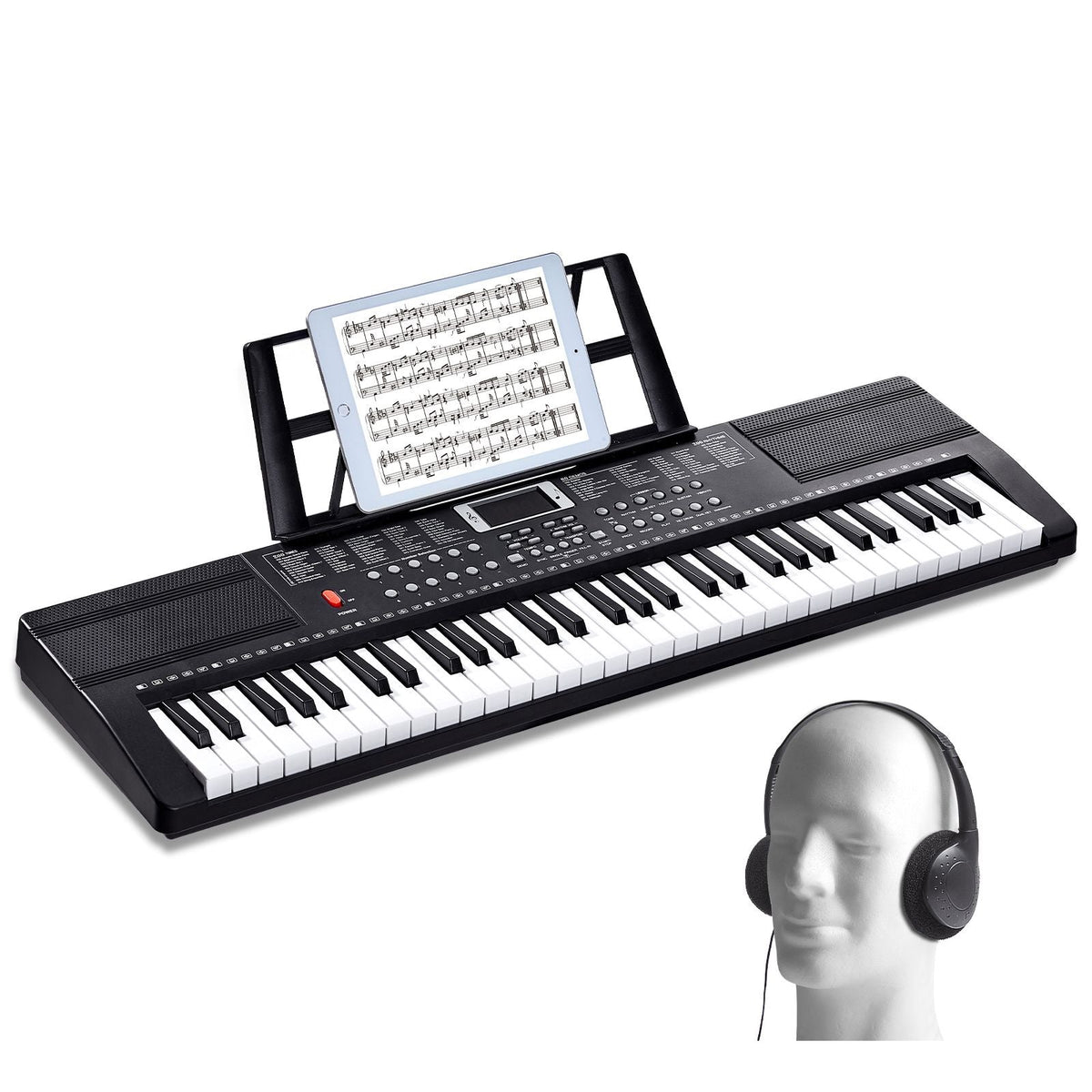 61 Key Digital Keyboard Piano, 200 Tones 200 Rhythms, Electric Portable Piano Keyboard Kit with 60 Demo Songs Built-In Dual Speakers Headphones, Piano Stickers for Beginners Learning