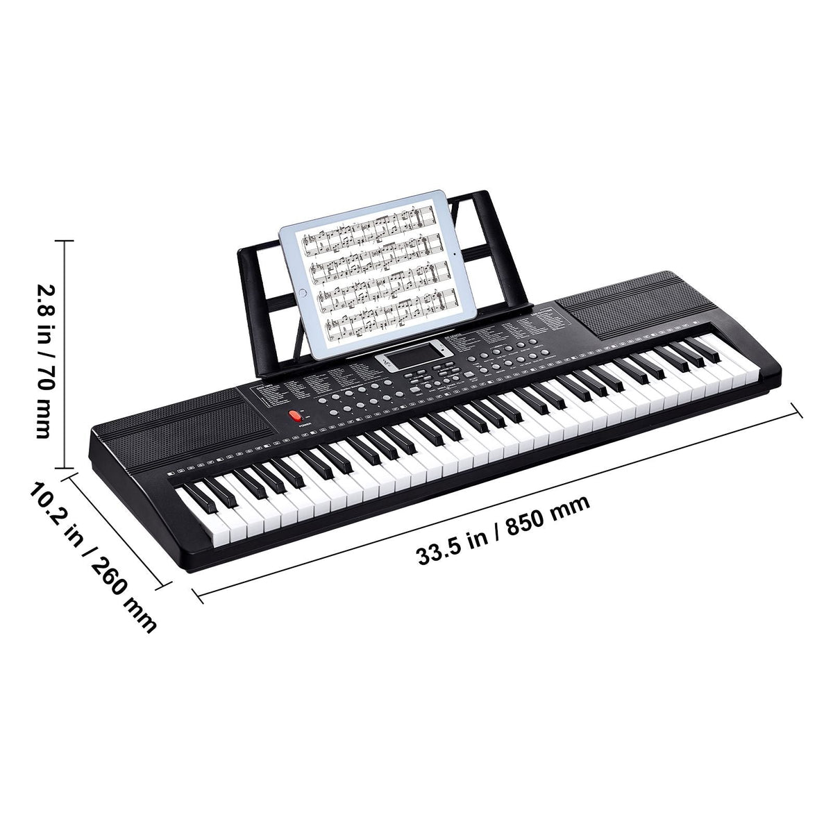 61 Key Digital Keyboard Piano, 200 Tones 200 Rhythms, Electric Portable Piano Keyboard Kit with 60 Demo Songs Built-In Dual Speakers Headphones, Piano Stickers for Beginners Learning