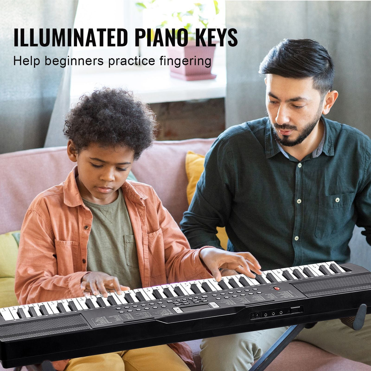 61 Key Digital Keyboard Piano, 200 Tones 200 Rhythms, Electric Portable Piano Keyboard Kit with 60 Demo Songs Built-In Dual Speakers Headphones, Piano Stickers for Beginners Learning