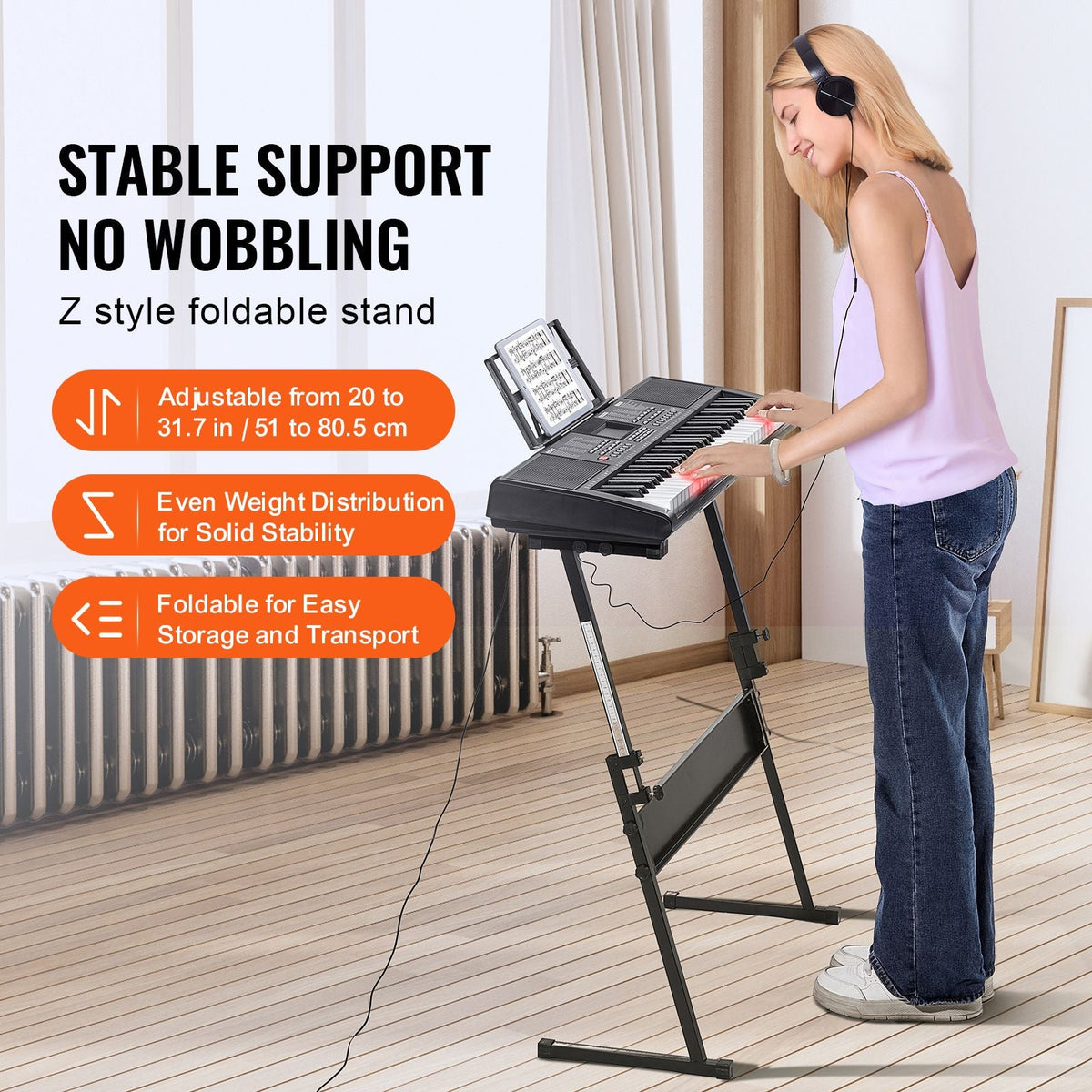 61 Key Digital Keyboard Piano, Lighted Keys, Electric Portable Piano with Adjustable Stand 600 Tones 500 Rhythms Built-In Speakers Sustain Pedal Headphones, USB MIDI for Beginners