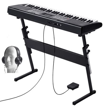 61 Key Digital Keyboard Piano, Lighted Keys, Electric Portable Piano with Adjustable Stand 600 Tones 500 Rhythms Built-In Speakers Sustain Pedal Headphones, USB MIDI for Beginners