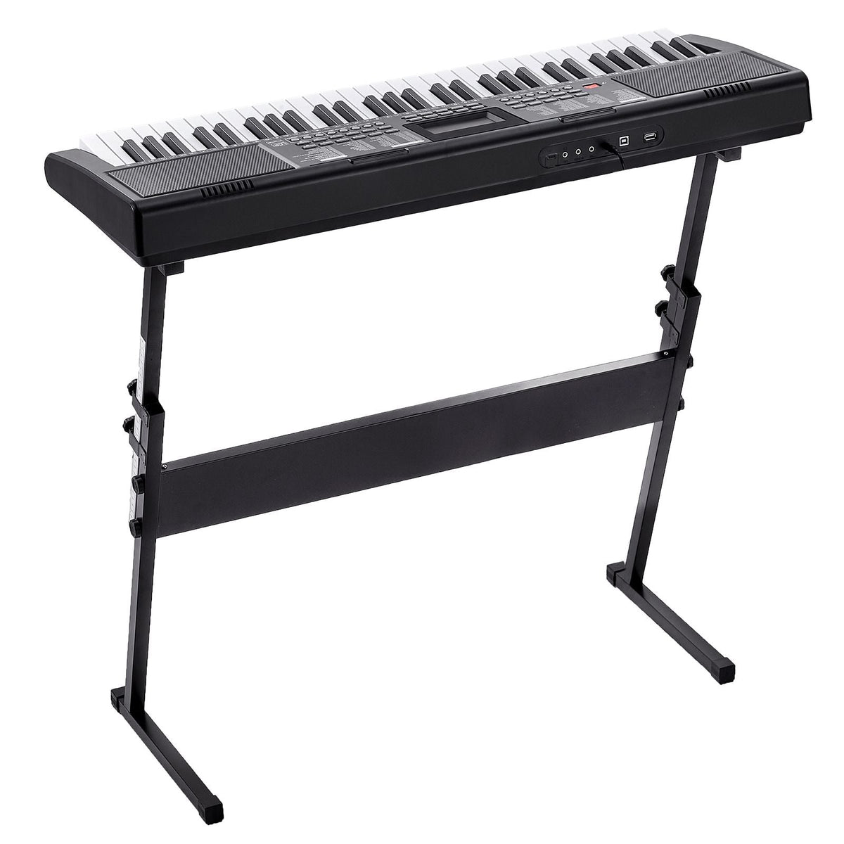 61 Key Digital Keyboard Piano, Lighted Keys, Electric Portable Piano with Adjustable Stand 600 Tones 500 Rhythms Built-In Speakers Sustain Pedal Headphones, USB MIDI for Beginners