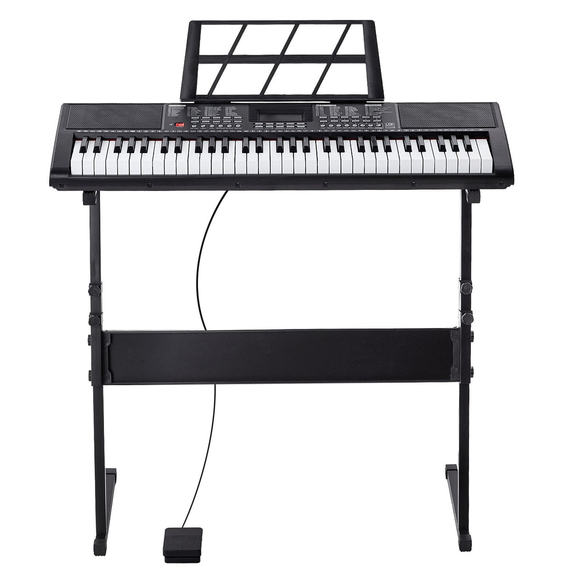 61 Key Digital Keyboard Piano, Lighted Keys, Electric Portable Piano with Adjustable Stand 600 Tones 500 Rhythms Built-In Speakers Sustain Pedal Headphones, USB MIDI for Beginners
