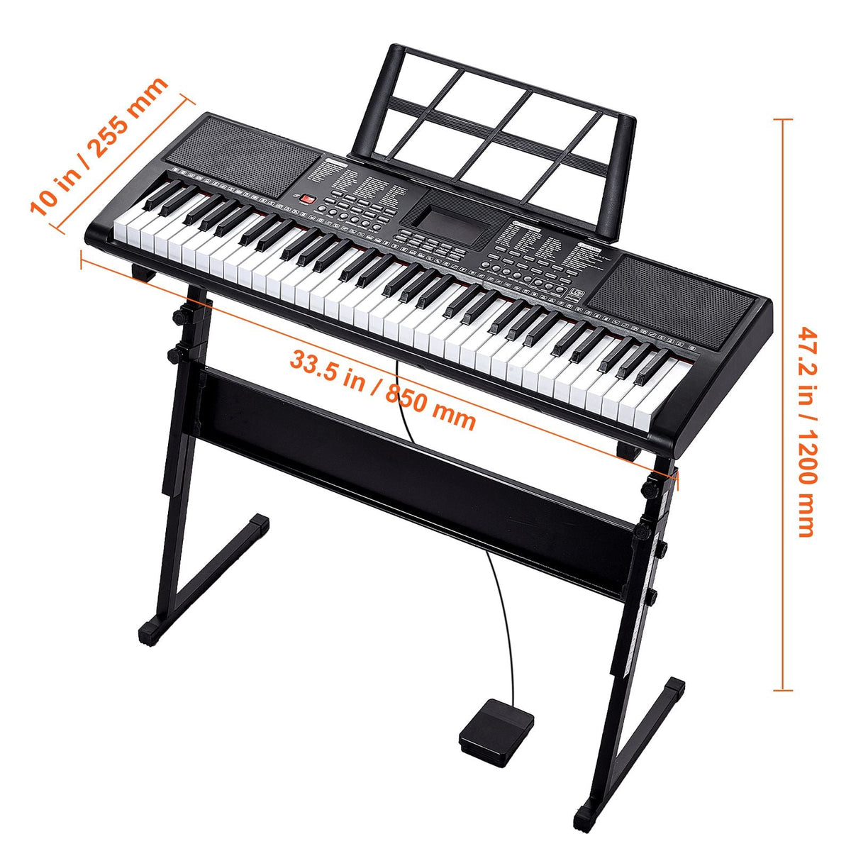 61 Key Digital Keyboard Piano, Lighted Keys, Electric Portable Piano with Adjustable Stand 600 Tones 500 Rhythms Built-In Speakers Sustain Pedal Headphones, USB MIDI for Beginners