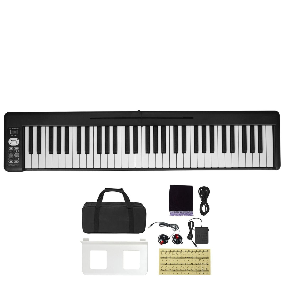 61 Key Folding Keyboard Piano, Bluetooth & MIDI, Portable Electronic Digital Foldable Piano with Sustain Pedal Touch Sensitive Lighted Keys Bag, Rechargeable for Beginners Teens Adults, Black