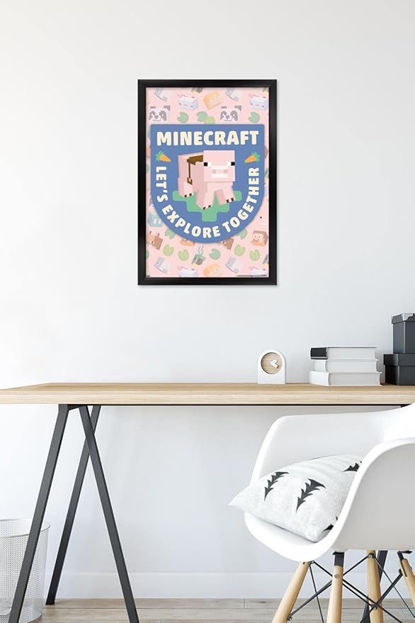 Trends International Minecraft - Let's Explore Together Wall Poster, 22.4L x 14.7W, Black Framed Version