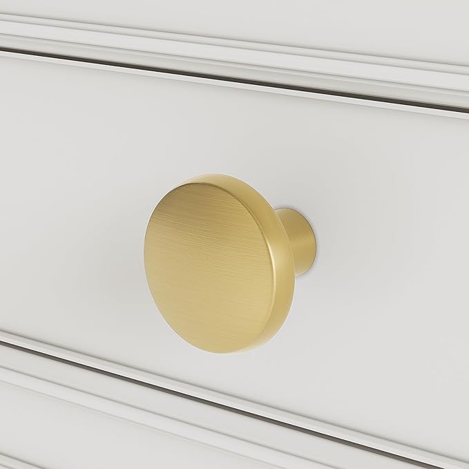 homdiy 25 Pack Gold Cabinet Knobs Round Brushed Brass Kitchen Handles Zinc Alloy Metal Hardware for Dresser Drawer Desk Cupboard