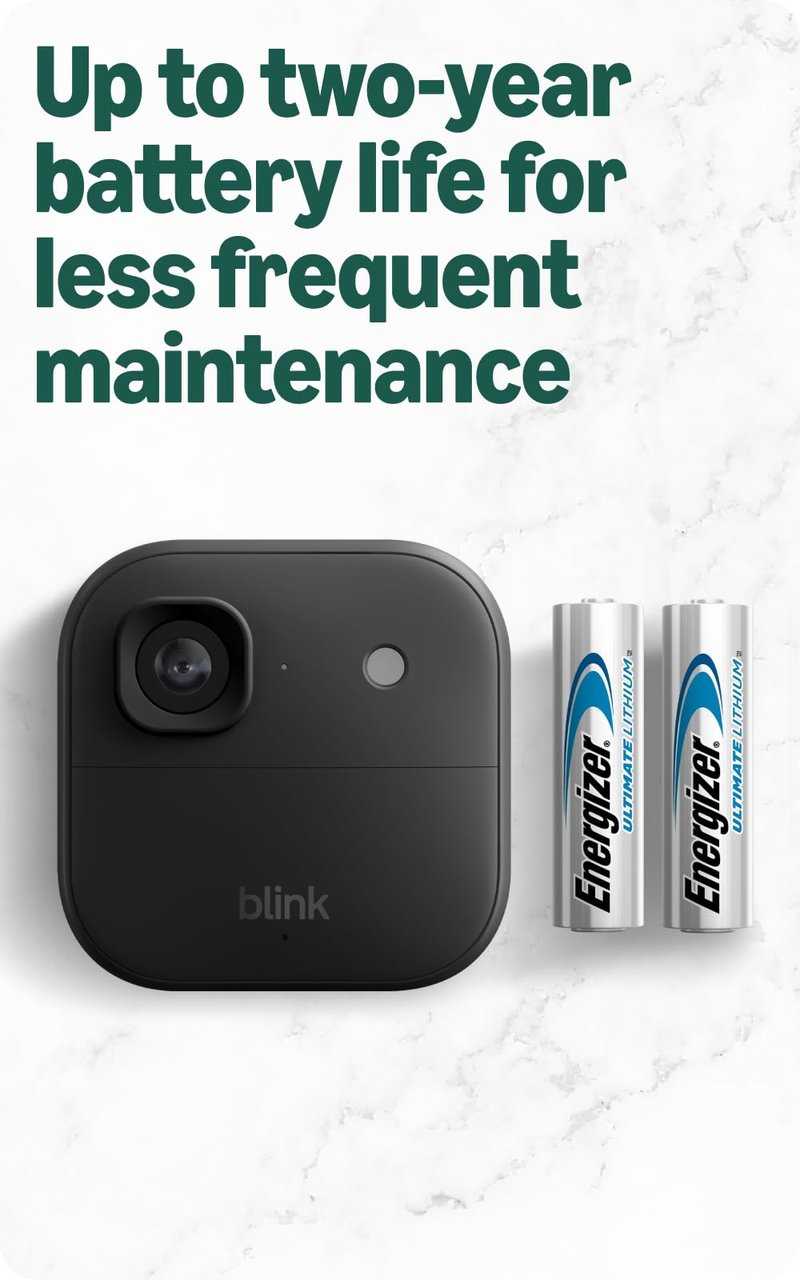 Blink Outdoor 2K+ (newest model) with 1-Year Plus plan — 2K video resolution, Color Vision in low light, and noise cancellation. Sync Module included — 5 camera system (Black)