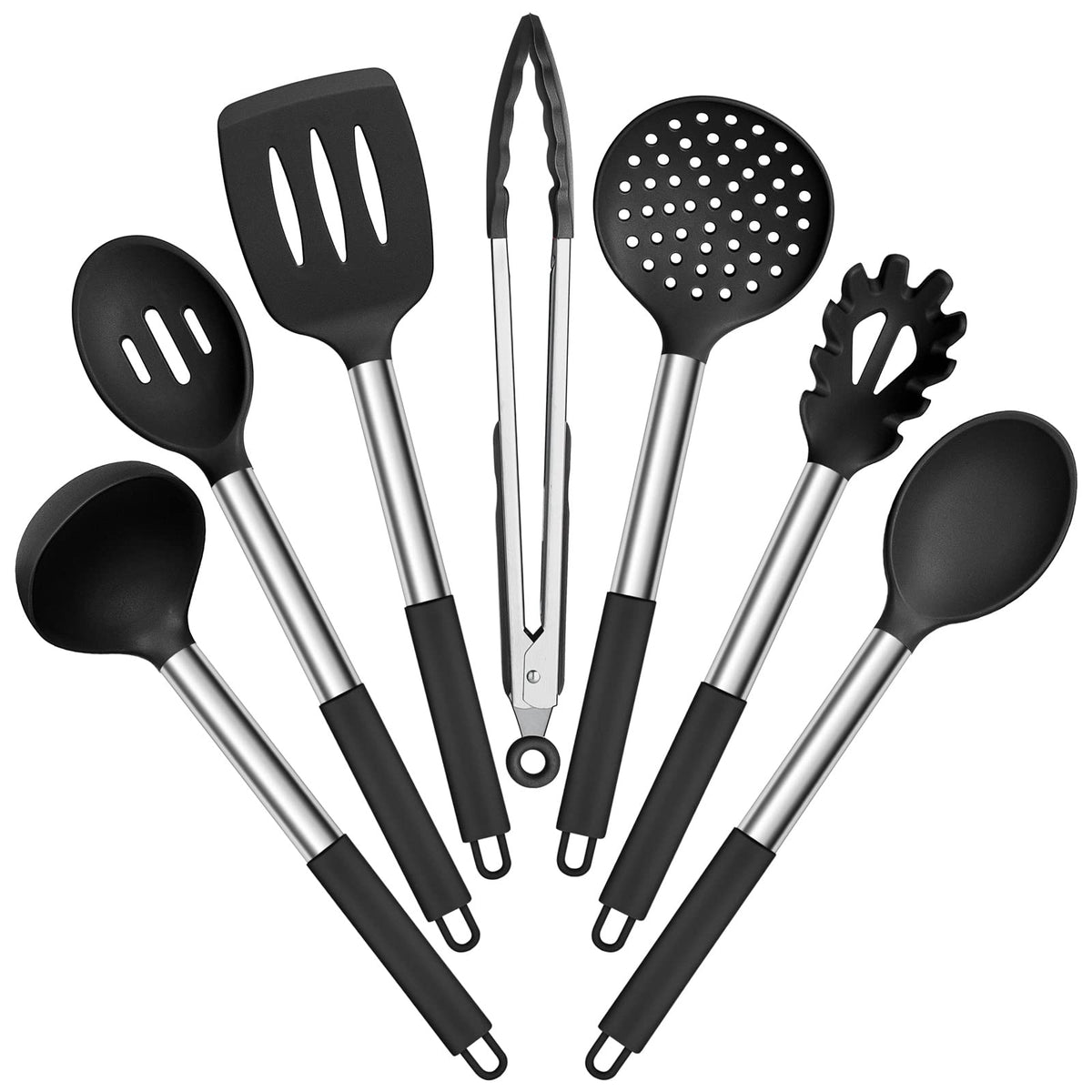E-far Silicone Cooking Utensils Set, 30-Piece Black Kitchen Utensils Set