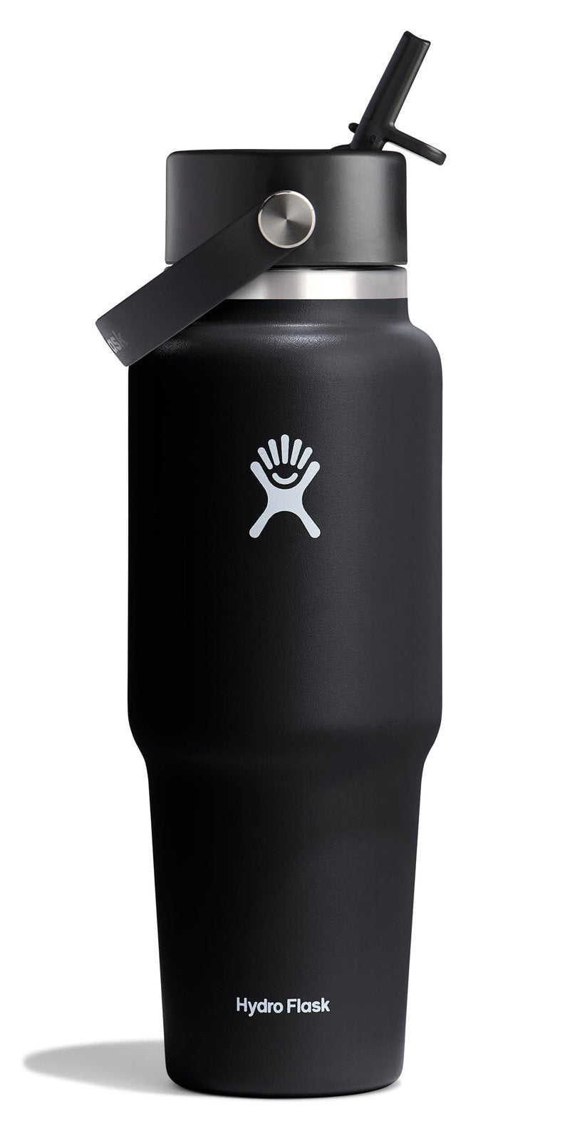 Hydro Flask Travel Water Bottle - Insulated Stainless Steel - Wide Straw Lid, Non Spill, Leakproof in 32 Oz Black