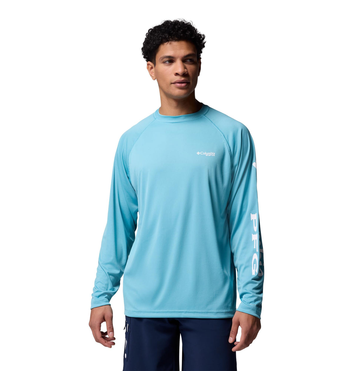 Columbia Men's PFG Terminal Tackle Long Sleeve Fishing Shirt, Vintage Blue/White Logo, X-Large Tall