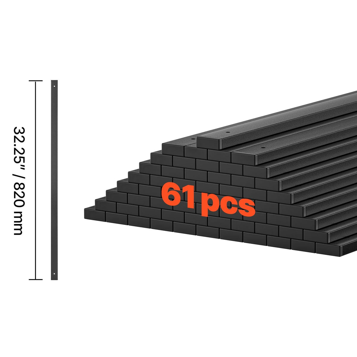 61 Pack Deck Balusters, 32.28 in Galvanized Steel Railing Spindles, Hollow Rectangle Metal Decking Stair Balusters with Pre-Drilled Hole, End Caps, Screws, for Deck, Porch & Stair Railing, Black