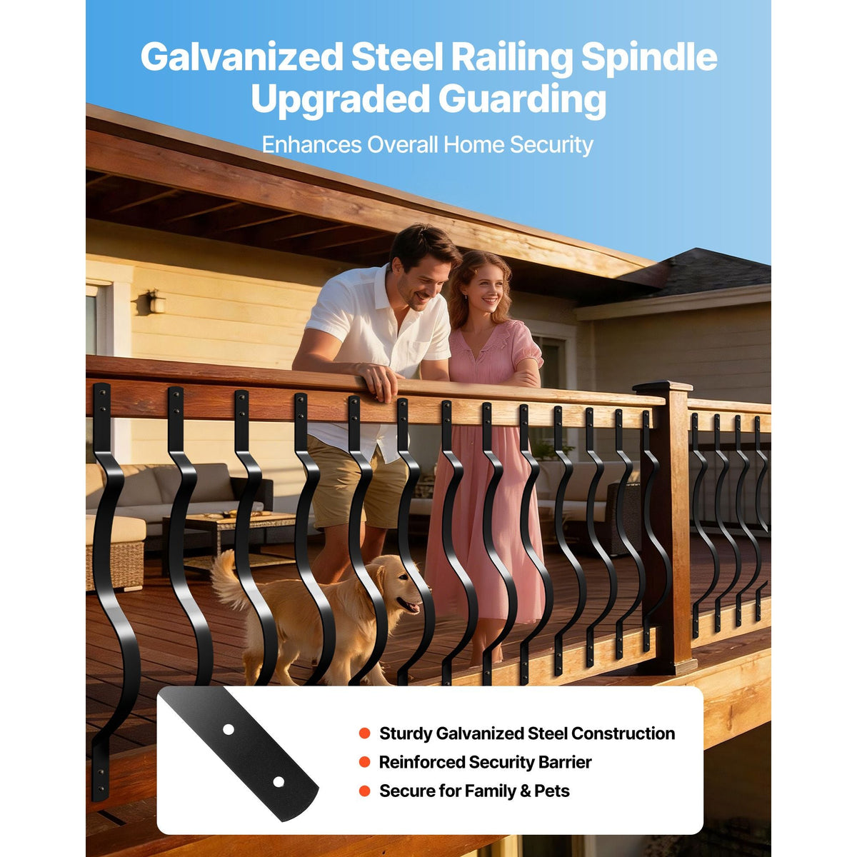 61 Pack Deck Balusters, 32.28 x 1 in Metal Railing Spindles, Galvanized Steel Decking Stair Balusters with Screws, Stylish Wavy Design for Outdoor Deck, Porch & Staircase Railing Fence, Black
