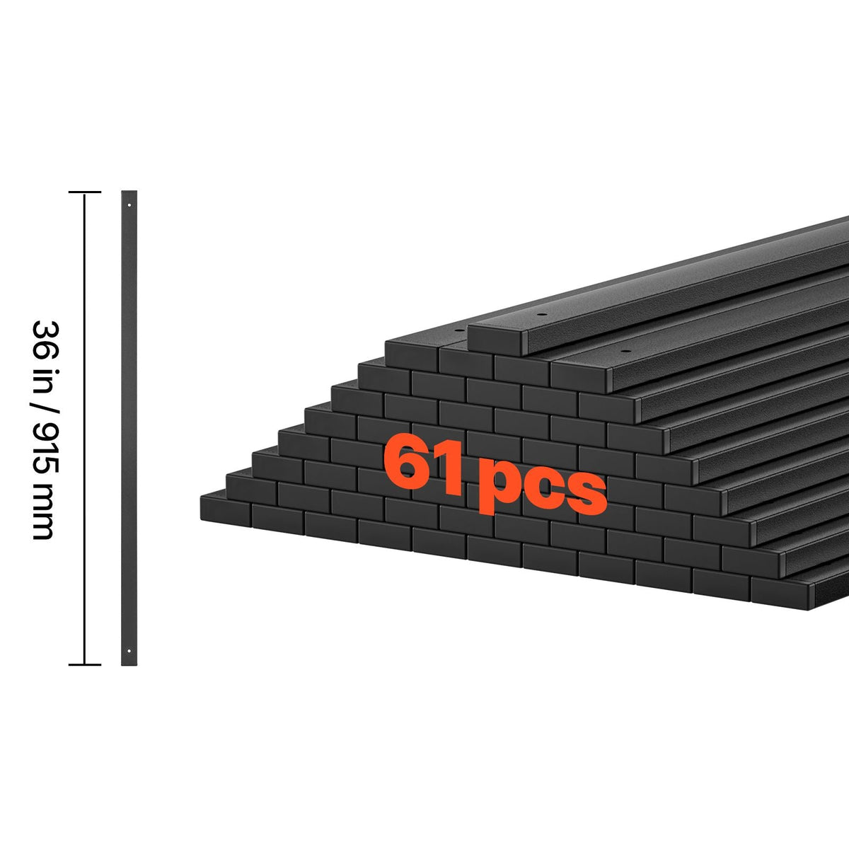61 Pack Deck Balusters, 36 in Galvanized Steel Railing Spindles, Hollow Rectangle Metal Decking Stair Balusters with Pre-Drilled Hole, End Caps, Screws, for Deck, Porch & Stair Railing, Black