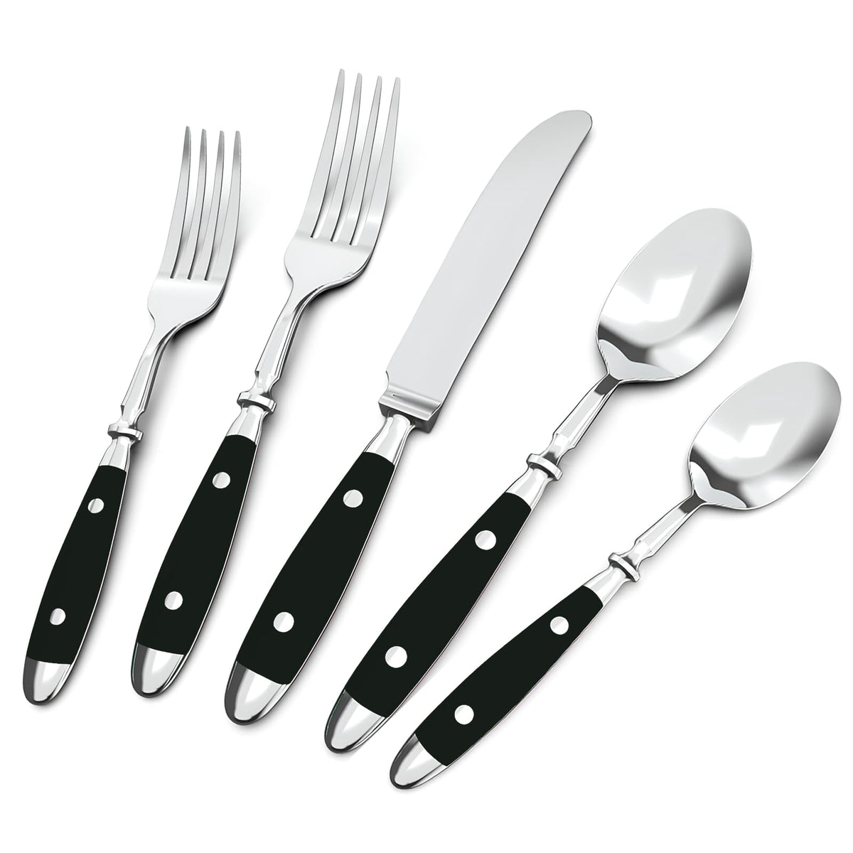 QUEARI 20-Piece Silverware Set Service for 4 with Two Rivets, Vintage Flatware Set, Stainless Steel Cutlery Set with Coffee-colored Bakelite Handle, Dishwasher Safe, Light Brown Color