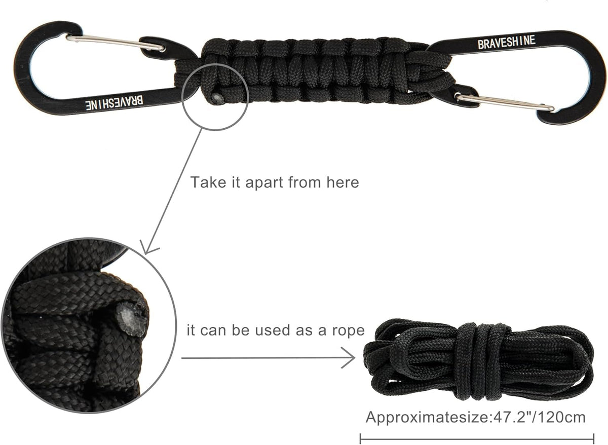 BRAVESHINE Carabiner Keychain Hook with Paracord Strap - 2 Pack Blue D Ring Key Clips Para Cord Lanyard Hanger Stroller Hooks Holder for Water Bottle, Belt Loop Keys, Backpack, Boys, Girls, Men, Women