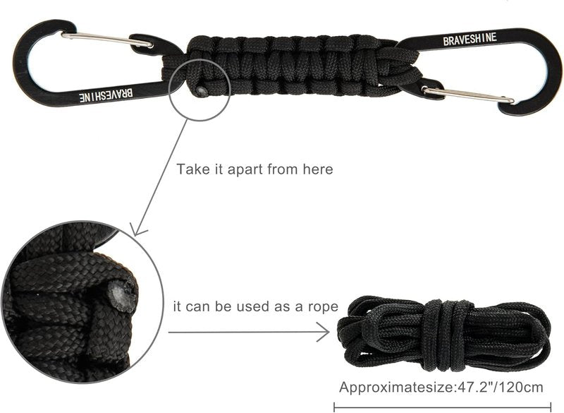 BRAVESHINE Carabiner Keychain Hook with Paracord Strap - 1 Purple 1 Green D Ring Key Clips Para Cord Lanyard Hanger Stroller Hooks for Water Bottle, Belt Loop Keys, Backpacks, Boys, Girls, Men, Women