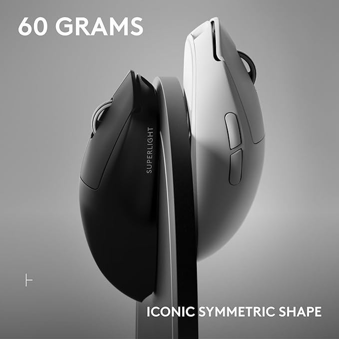 Logitech G PRO X Superlight 2 Wireless Gaming Mouse, 60g Pro-Grade with 5 Programmable Buttons, 44k DPI Sensor, 8kHz Report Rate, USB-C Charging for PC/Mac - White