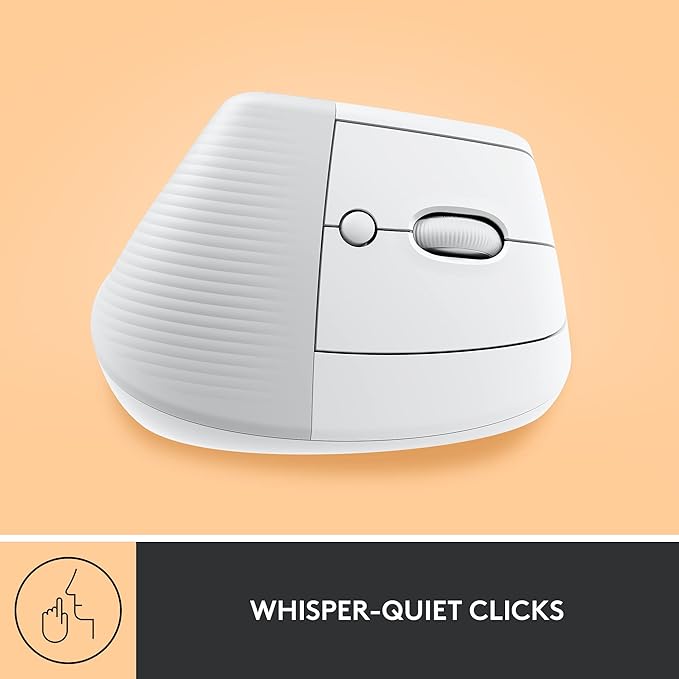 Logitech Lift Vertical Ergonomic Mouse, Wireless, Bluetooth or Logi Bolt USB Receiver, Quiet clicks, 4 Buttons, Compatible with Windows/macOS/iPadOS, Laptop, PC - Off White