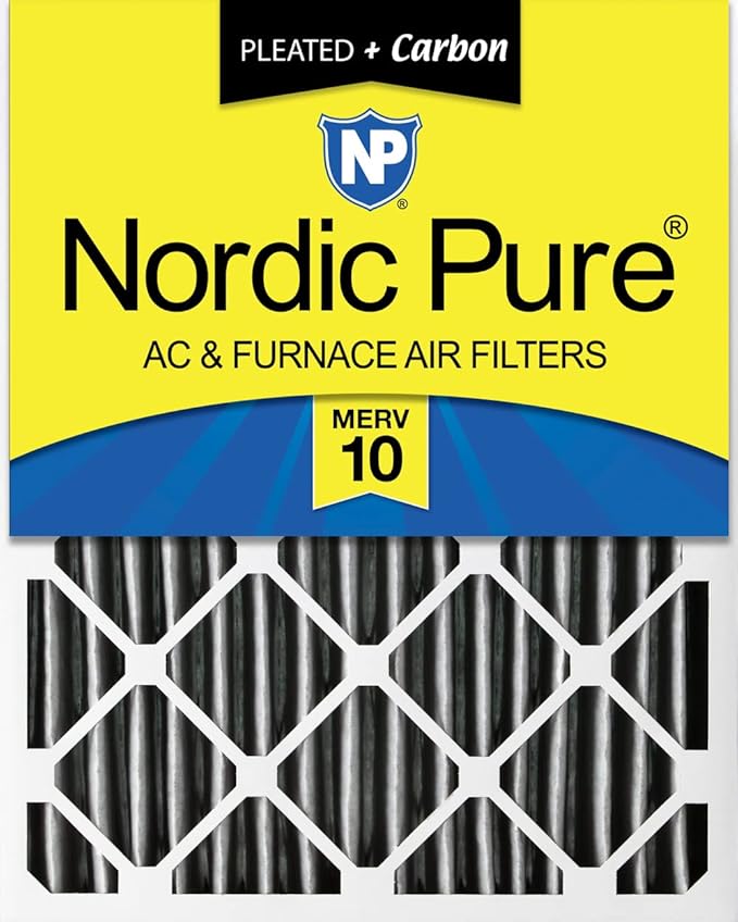 Nordic Pure 16x20x4 Furnace Air Filters MERV 10 Pleated + Carbon 1 Pack