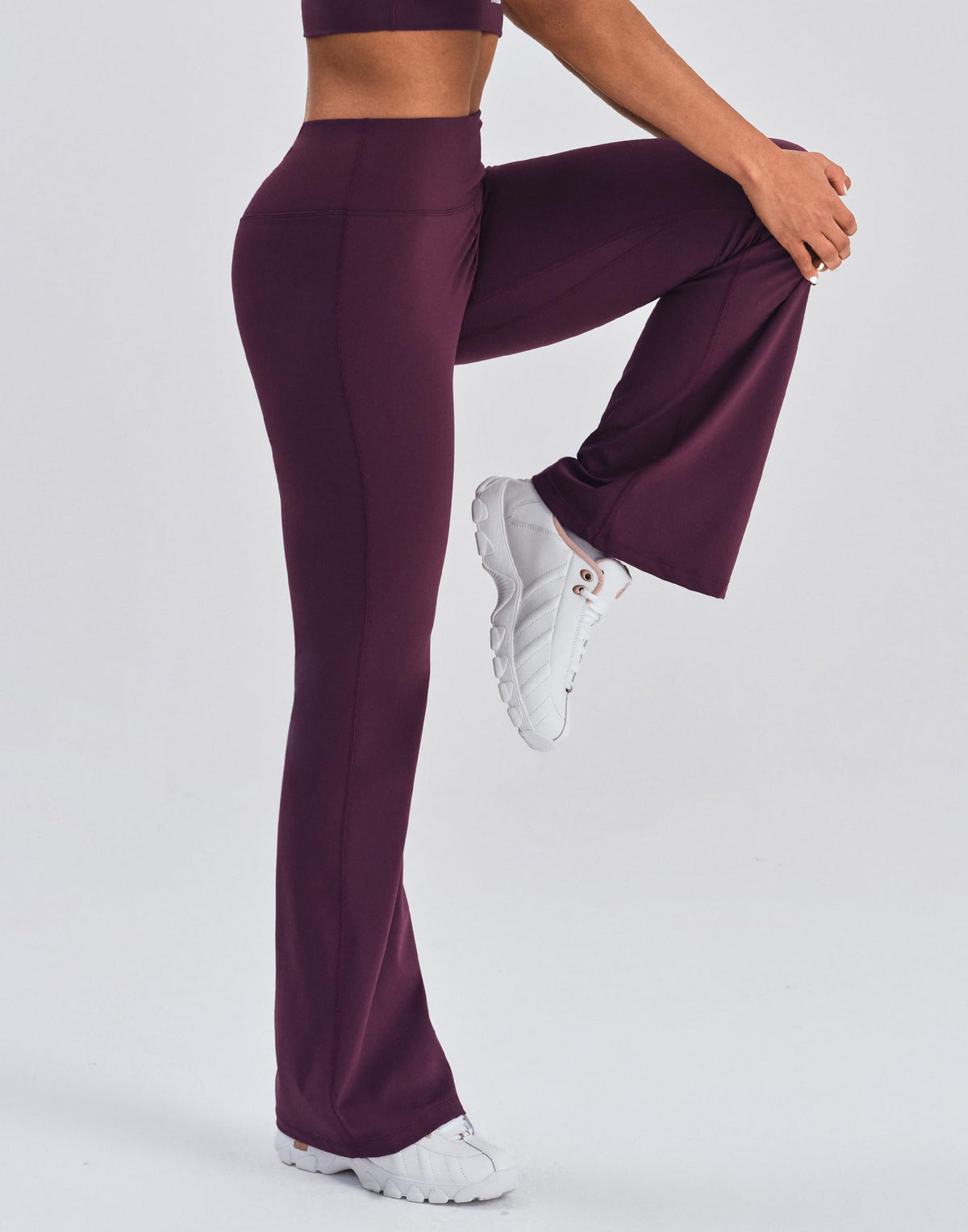 K-Swiss Flare Leggings for Women 32" - High Waist Wide Leg Bell Bottom Bootcut Yoga Pants for Casual Lounge, Purple/MISC S