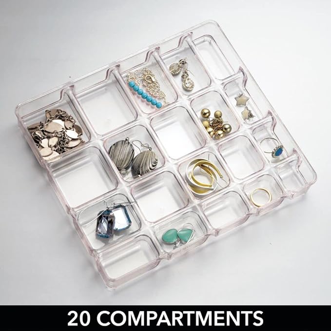 mDesign Makeup Organiser - Practical Cosmetics Storage Box with 2 Drawers and Shelf Space for Nail Polish, Lip Stick, Jewellery and More - Ideal Plastic Drawer Storage - Transparent/Clear