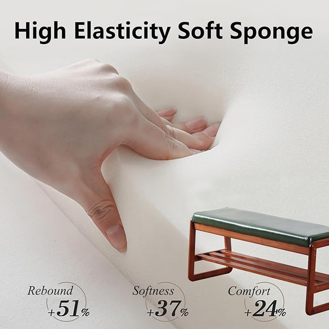 SOBIBO Solid Wood Shoe Bench, 2-Tier Wooden Entryway Bench, Modern Shoe Rack with Faux Leather Cushion for Hallway, Living Room (Green, 39.4'')