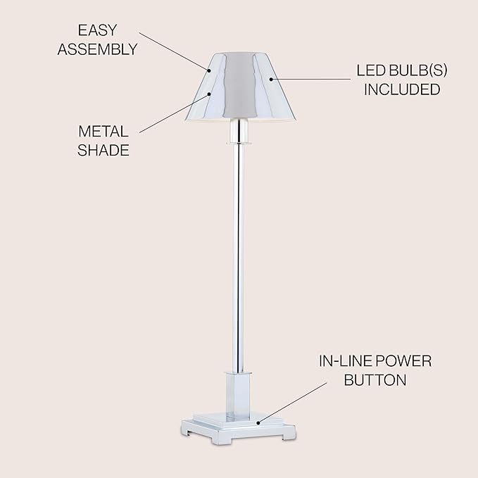 JONATHAN Y 26" Chrome Modern LED Table Lamp for Living Room Bedroom Home Office, Metal Empire Shade, Slim Desk Lamp for Nightstand Buffet, LED Bulb Included JYL6006A