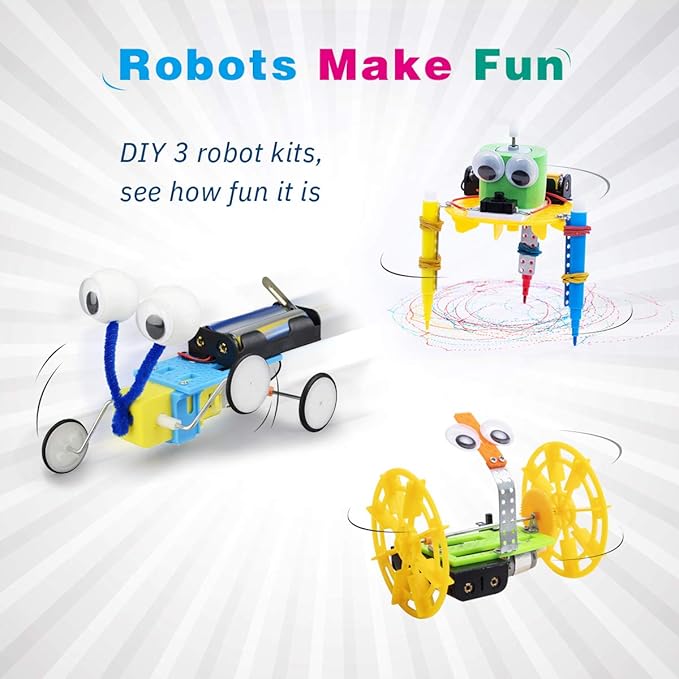 Electric Motor Robotic Science Kits, DIY STEM Toys for kids, Building Science Experiment Kits for Boys and Girls-Doodling, Balance Car, Reptile Robot (3 kits)