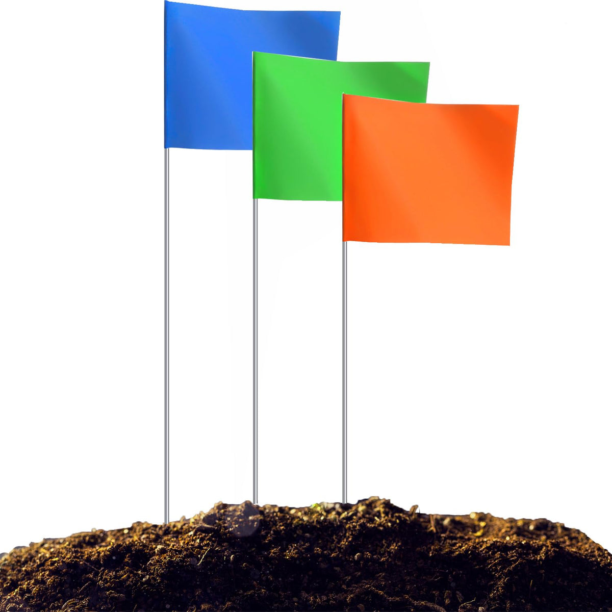 Zozen 100Pack Marking Flags, 60 Orange & 20 Green & 20 Blue, Writable / 15x4x5 Inch, Yard Flags for Lawn & Irrigation & Landscape & Sprinkler & Survey & Dog Training.